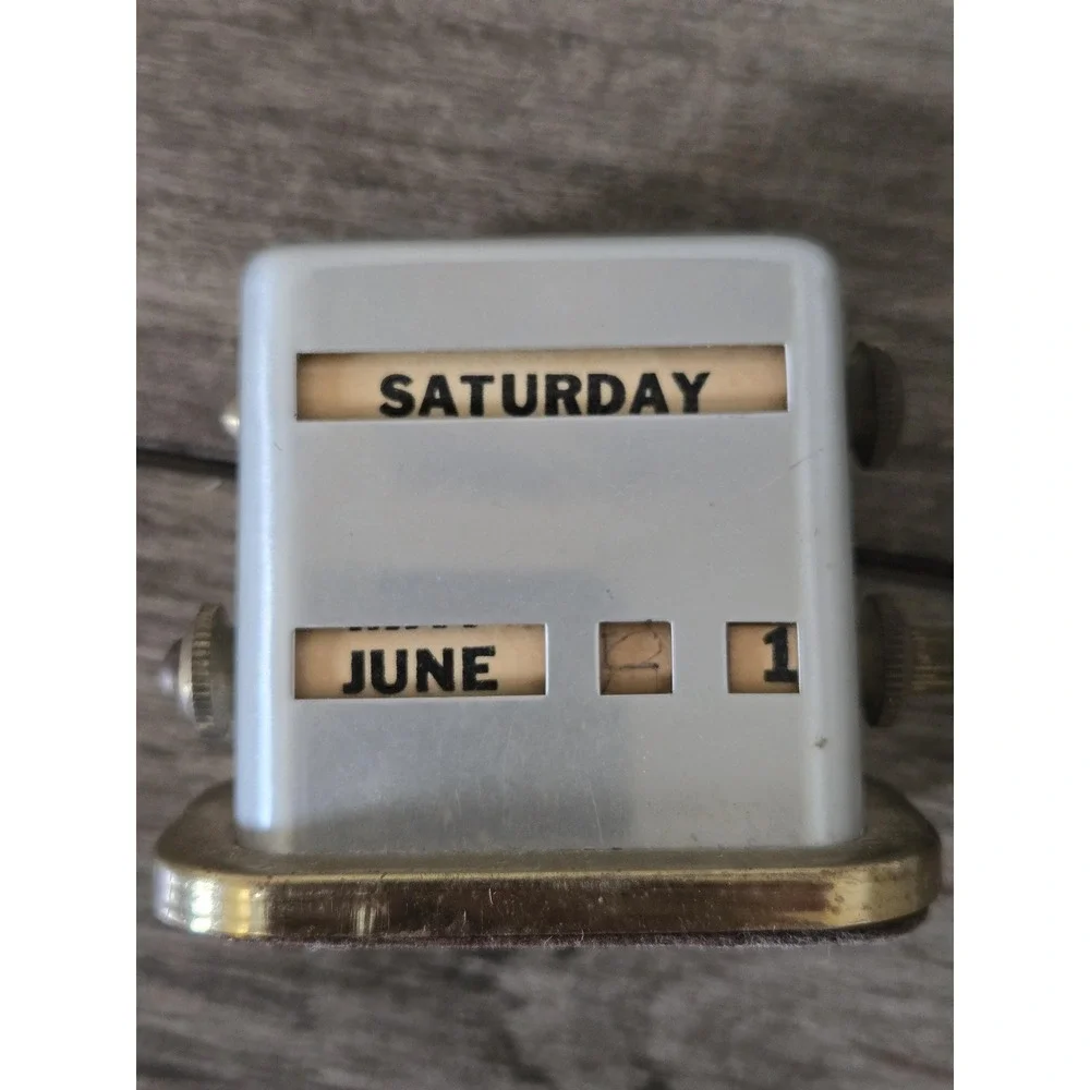 Vintage Park Sherman ART DECO MCM Small Aluminum & Brass Perpetual Desk Calendar